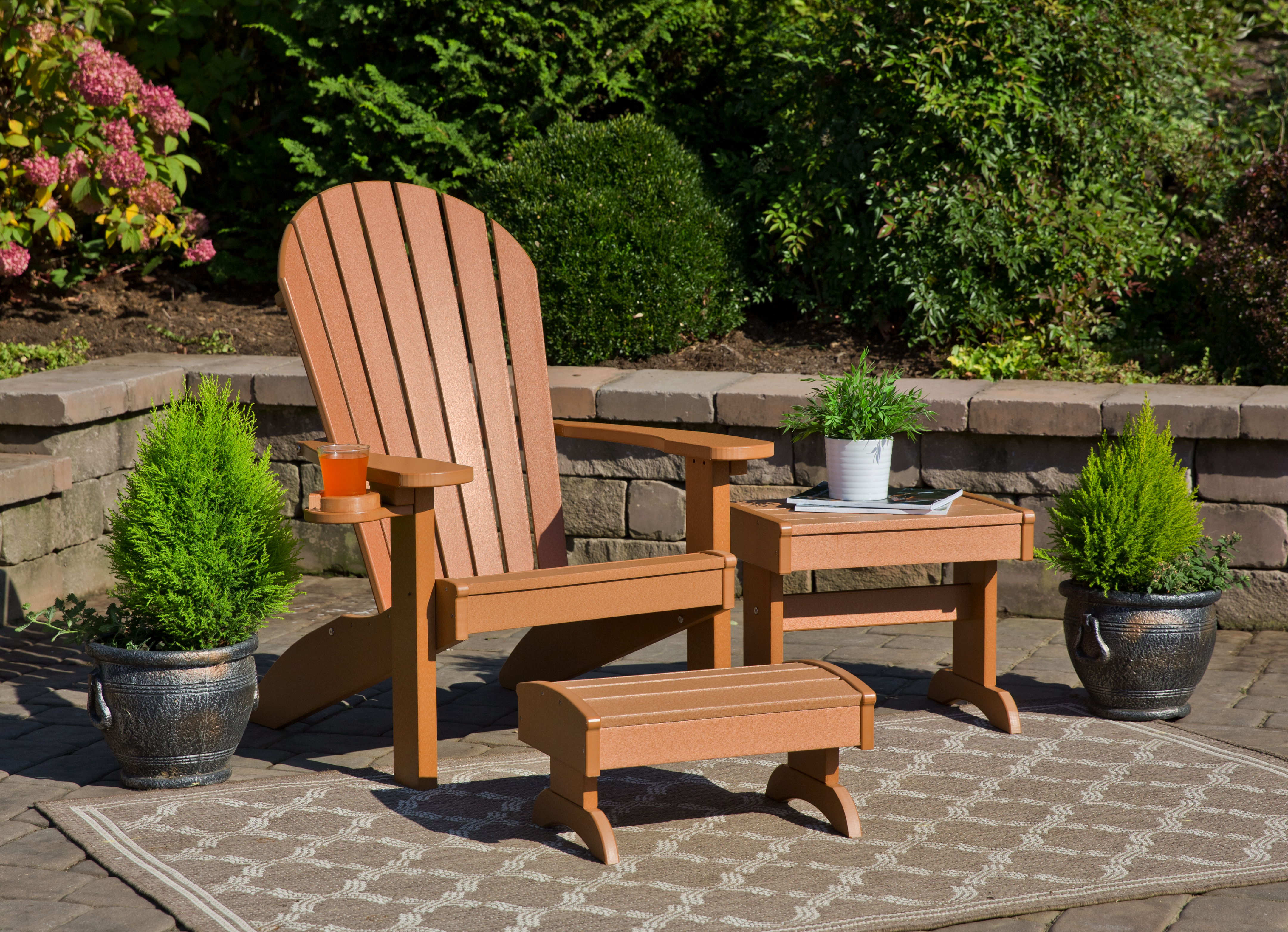 Poly Adirondack Chair Deluxe Set YardCraft   Cedar 5 