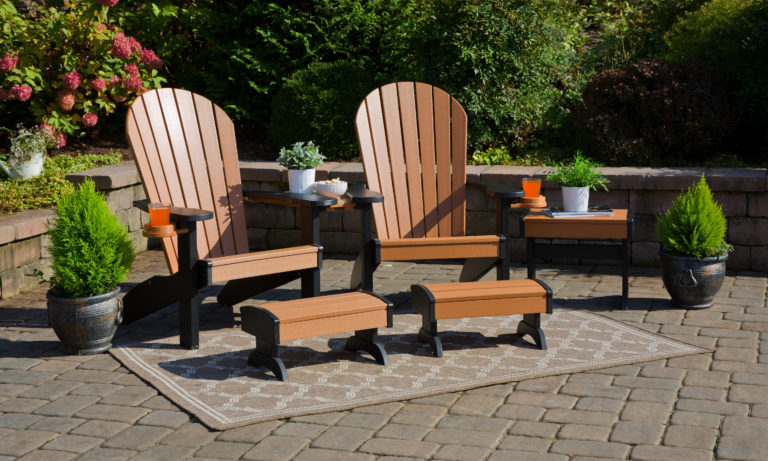 Poly Adirondack Deluxe Chair Set With Foot Rests YardCraft   Cedar And Black 10 768x461 